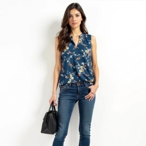 Papermoon Stitch Fix Floral Sleeveless Notch V Neck Blouse Top Women's Small - Picture 1 of 9